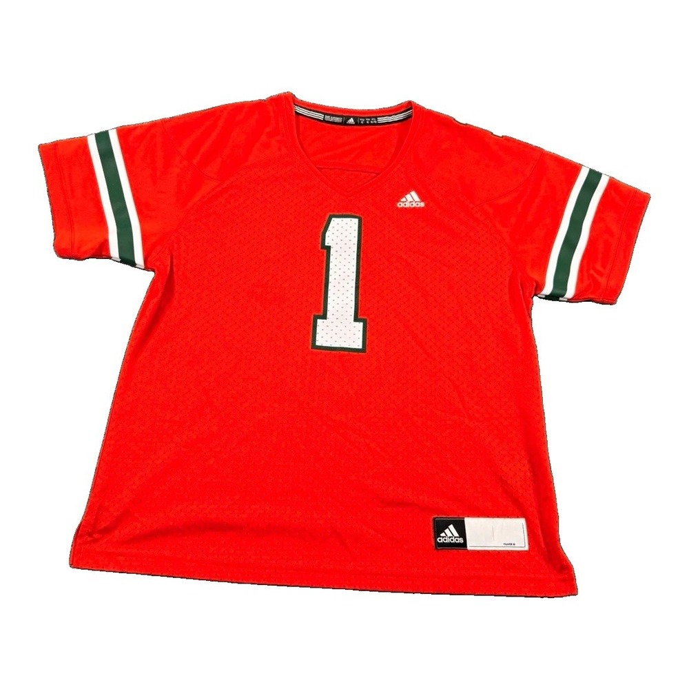 adidas Miami Hurricanes #1 Football Jersey Orange Green Adult XL NCAA